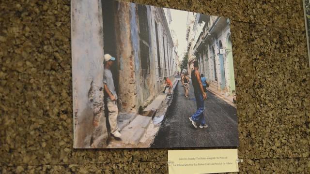 The first floor O'Neill Library exhibit explores Cuban culture and society, looking at both the brighter and more gloomy aspects of Cuban living.