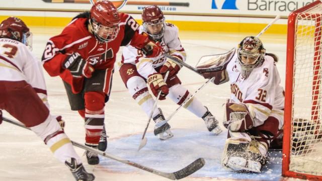 Alex Carpenter scored her 200th career point in a dominant showing against St. Lawrence University. The Eagles won 7-3.