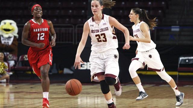 Kelly Hughes dribbles upcourt