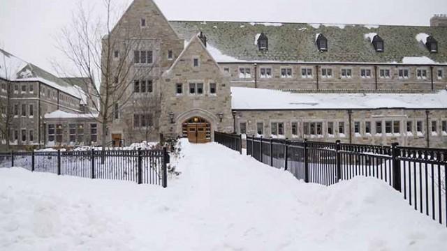 Snow covers Stokes Hall
