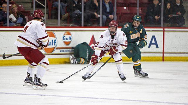 Despite taking two one-goal leads, BC failed to hold off Vermont for the second night in a row. Fueled by physical play and Brian Bowen, the Catamounts forced a 2-2 tie on Senior Night in Conte Forum.  