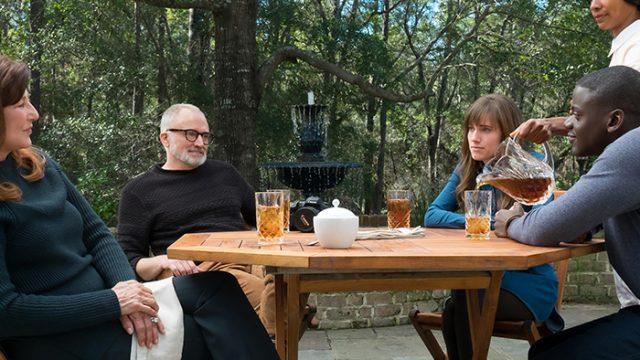 From left to right: Missy (Catherine Keener), Dean (Bradley Whitford), Rose (Allison Williams), Georgina (Betty Gabriel) and Chris (Daniel Kaluuya) in Universal Pictures' Get Out, a speculative thriller written, produced and directed by Jordan Peele.