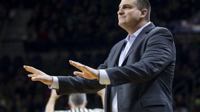 Boston College head coach Jim Christian tries to calm his team during the first half of an NCAA college basketball game against Notre Dame Wednesday, March 1, 2017, in South Bend, Ind. Notre Dame won 82-66. (AP Photo/Robert Franklin)