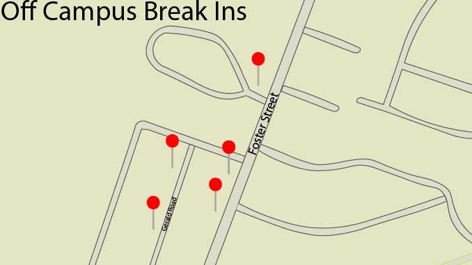 Five Break-Ins Off Campus This Month