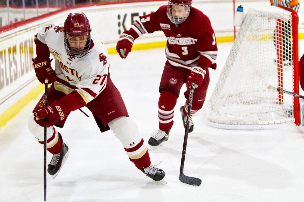 Despite McPhee's Two Goals, BC Swept by Massachusetts