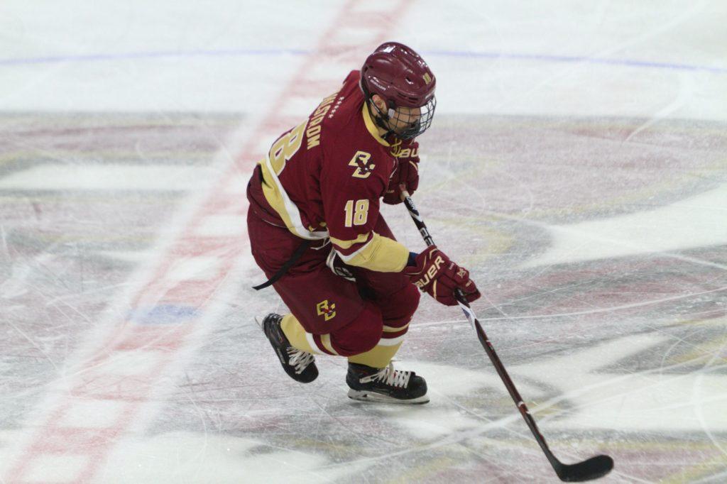 Three-Goal Second Period Lifts Eagles Over Huskies