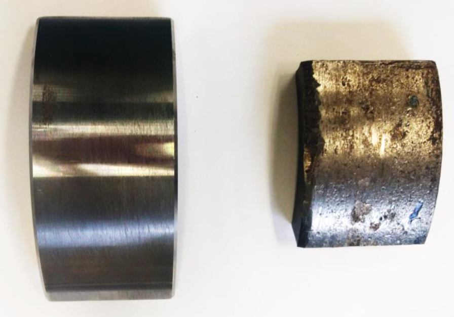 A normal goring ring (left) compared to a broken ground ring (right). (Massachusetts Bay Transportation Authority)