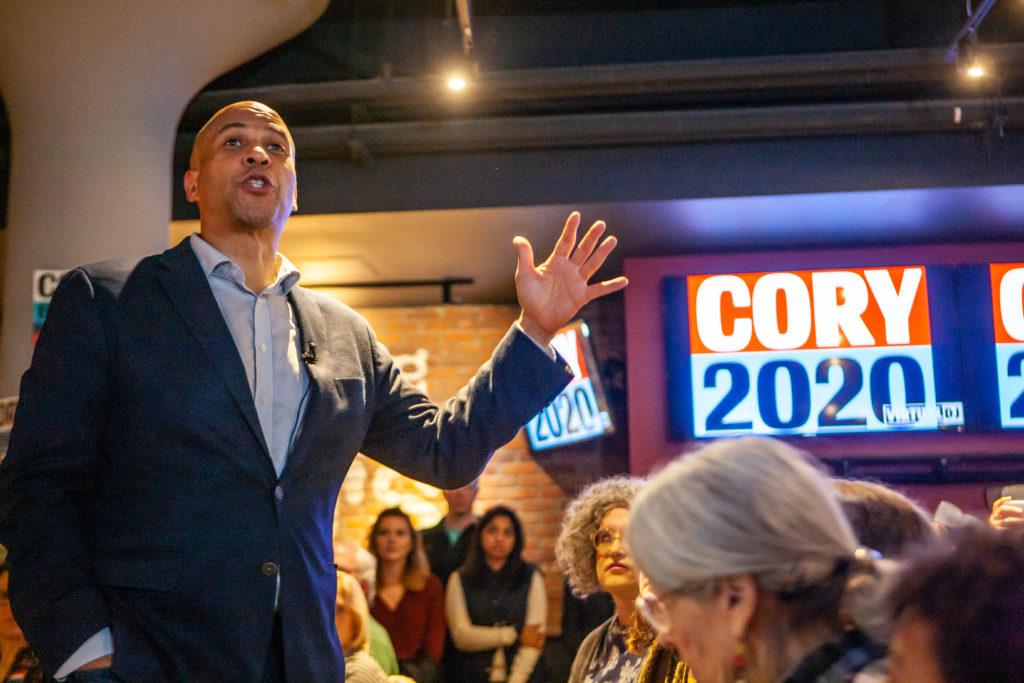 Cory Booker Holds Rally at Sports Bar in Fenway