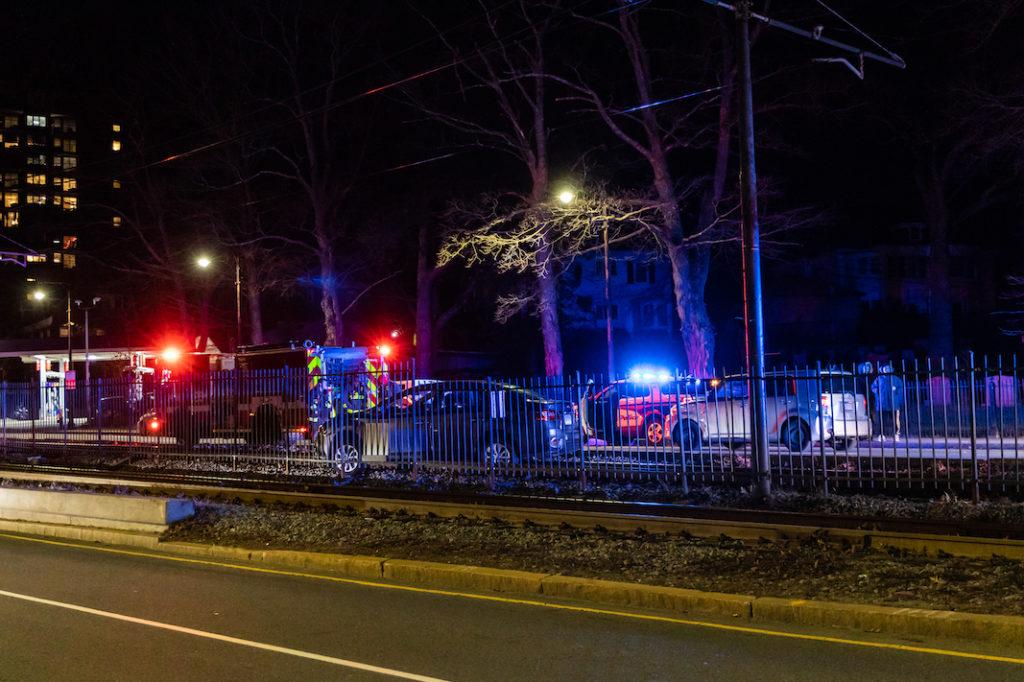 Car Crashes into MBTA Tracks on Comm. Ave.