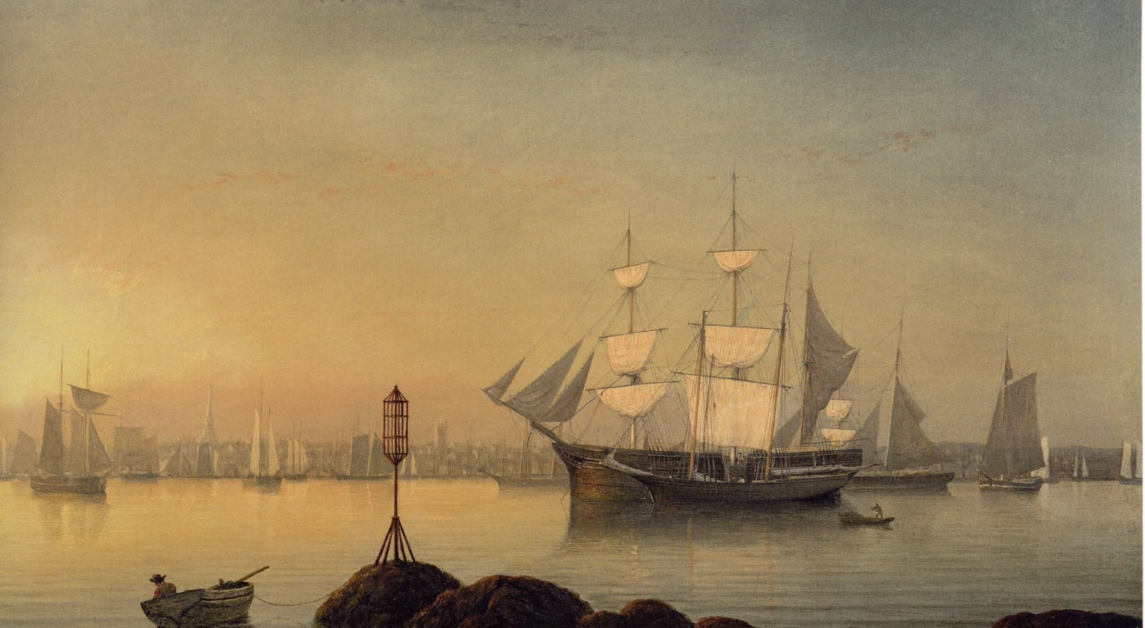 "View of Gloucester Harbor, 1858," one of the pieces donated by Peter Lynch, is pictured above.