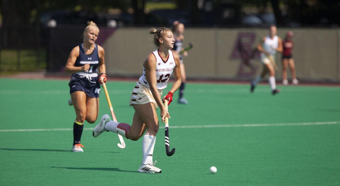 Victoria Arra, Sarah Johnson, and Peyton Hale all scored in the Eagles’ 3–2 defeat of Monmouth. (Callie Oxford / Heights Staff)