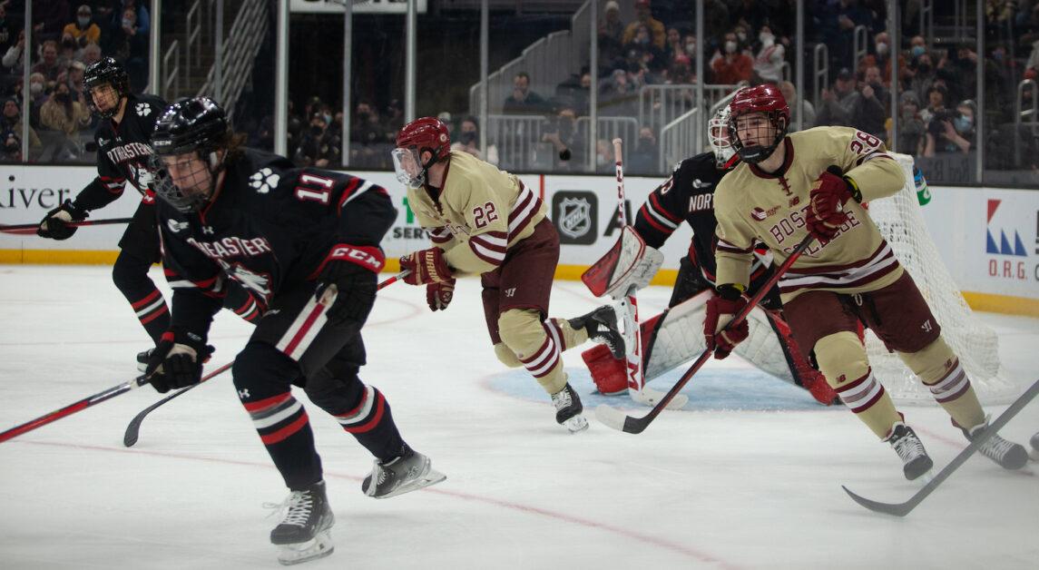 Gauthier, the No. 5 overall pick in the 2022 NHL Draft, scored a goal in his first collegiate game on Tuesday. (Steve Mooney / Heights Editor)