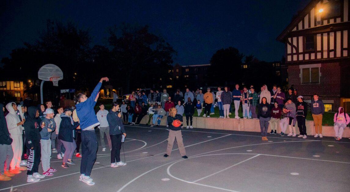 Students gathered on the upper basketball court for “Backyard Basketball” with BC men’s and women’s basketball teams on Thursday. (Jack Bergamini / Heights Editor)