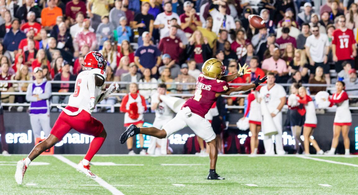 Zay Flowers became BC's all-time receiving yards leader, surpassing Alex Amidon's 2,800 yards. (Jess Rivilis / Heights Senior Staff)