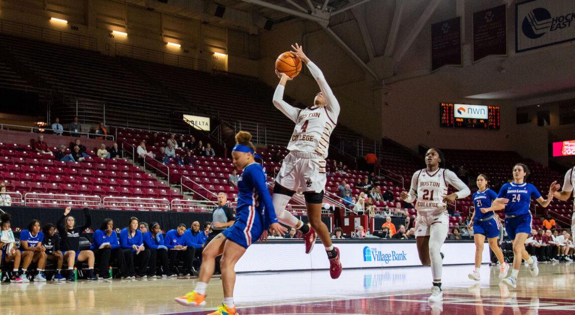 Taina Mair’s 13 assists set the single-game assists record for a BC freshman, surpassing Aimee McGuire's 11 assists in 1994-95. (Nicole Vagra / Heights Editor)