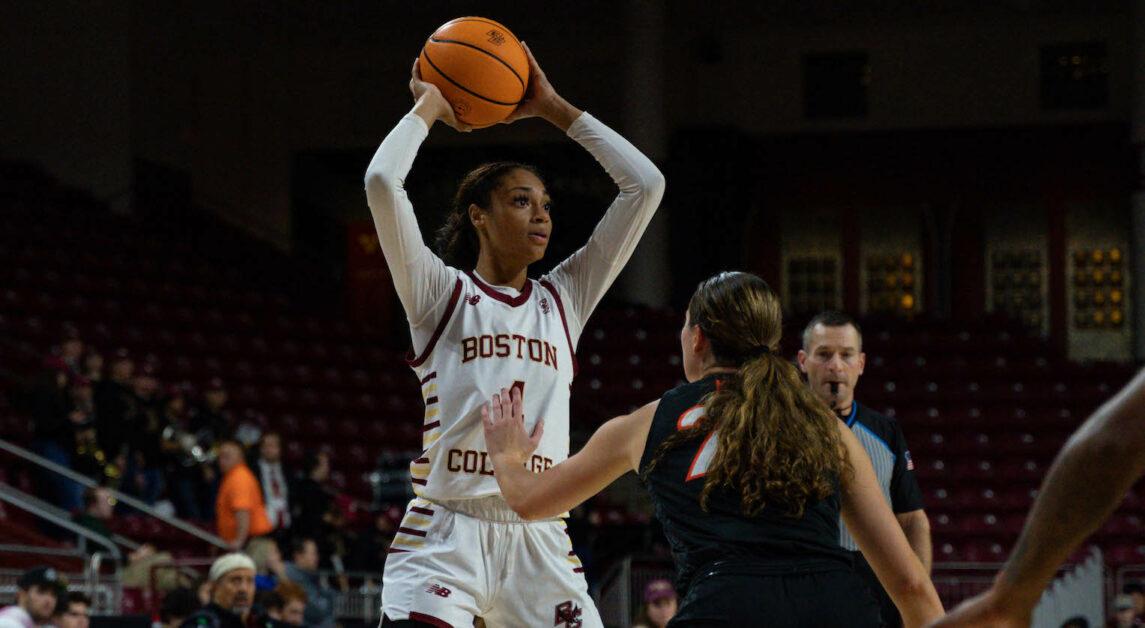 Dontavia Waggoner, Andrea Daley, Taina Mair, and JoJo Lacey finished with double-digit scoring for BC in its home victory.(Kenneth Chen / Heights Staff)