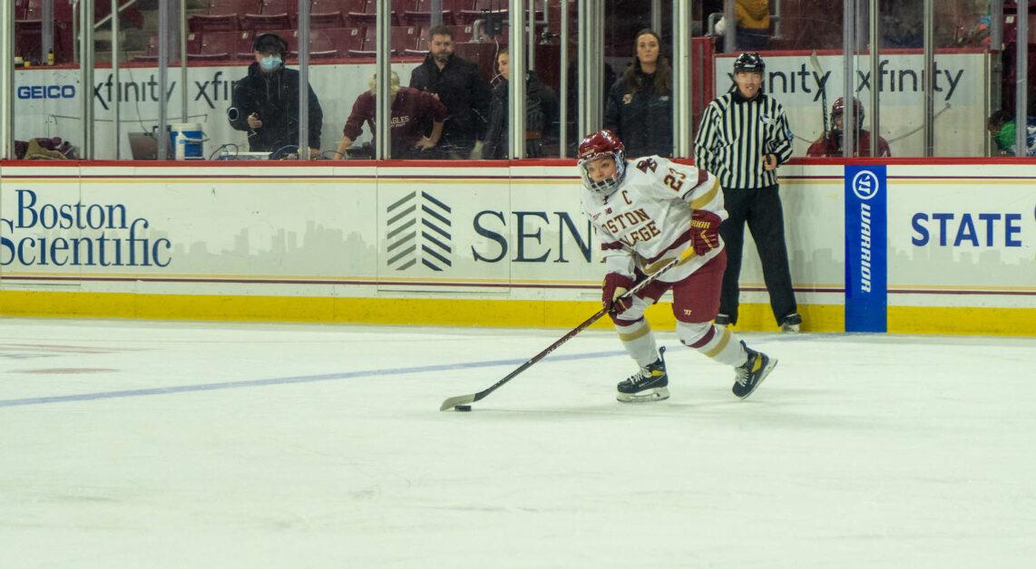 In addition to Abigail Levy’s 35 saves on 36 shots faced, three Eagles—Cayla Barnes, Abby Newhook, and Kelly Browne—scored in the contest. (Kenneth Chen / Heights Staff)