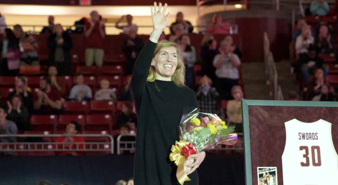 Swords is just the second BC women’s basketball player all time to have her jersey retired in Conte Forum’s rafters. (Alina Chen / Heights Staff)