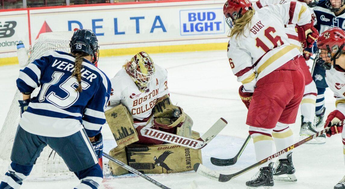Alexie Guay registered a goal and an assist in the loss, including the game-tying goal in the third period. (Kenneth Chen / Heights Staff)