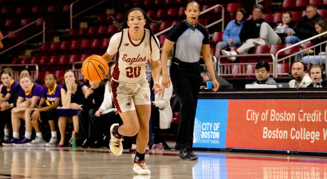 Taina Mair is currently the only freshman in the nation averaging at least 10 points, seven assists, and five rebounds per game. (Nicole Wei / Heights Staff)