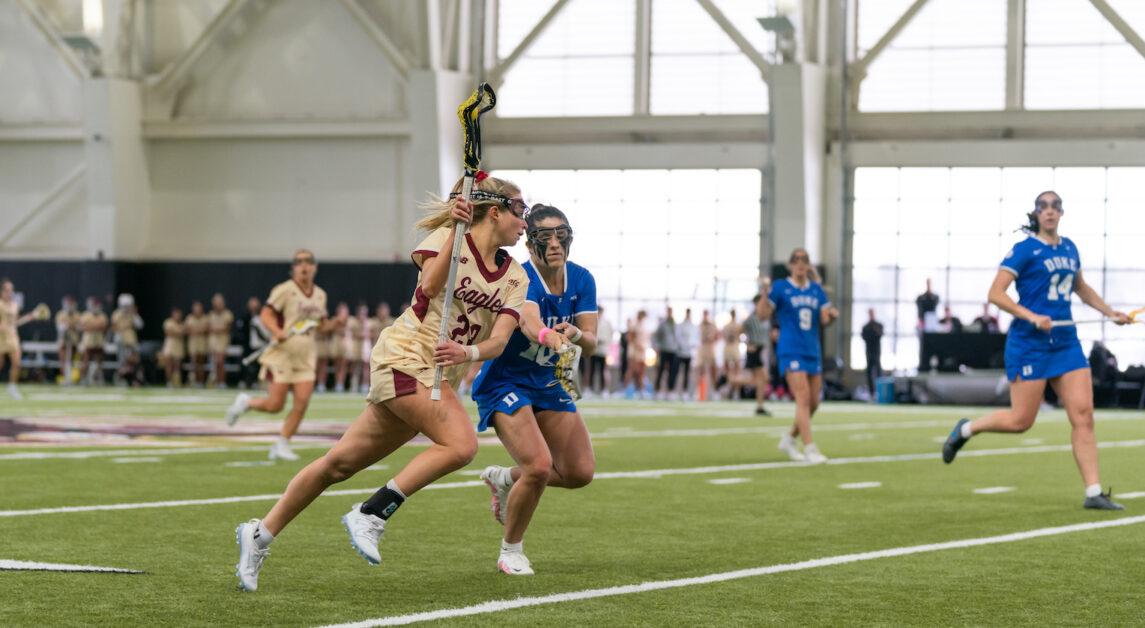 Kayla Martello led the Eagles with five goals in the win. (Chris Ticas / Heights Editor)