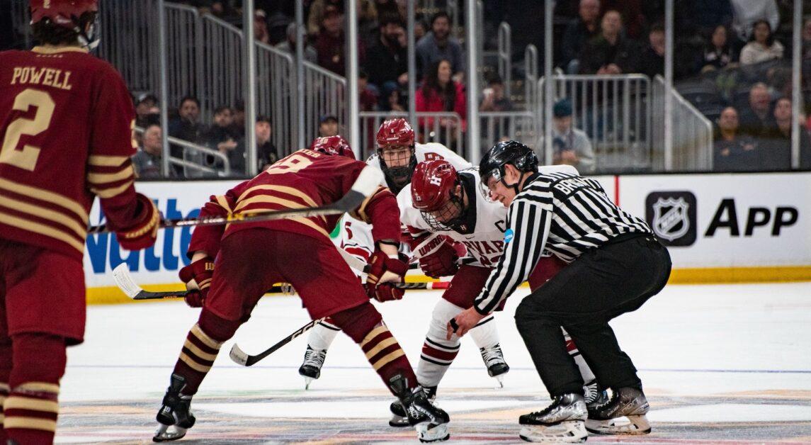 BC was down 3–1 with less than five minutes to play in the third period before Nikita Nesterenko and Cutter Gauthier clawed back at the Crimson’s lead and forced overtime. (Nicole Vagra / Heights Editor)