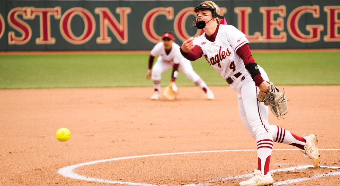 Abby Dunning recorded her first career no-hitter in the Eagle’s season opening win over Illinois State. BC went 4–1 in the USF tournament. (Nicole Wei / Heights Staff)