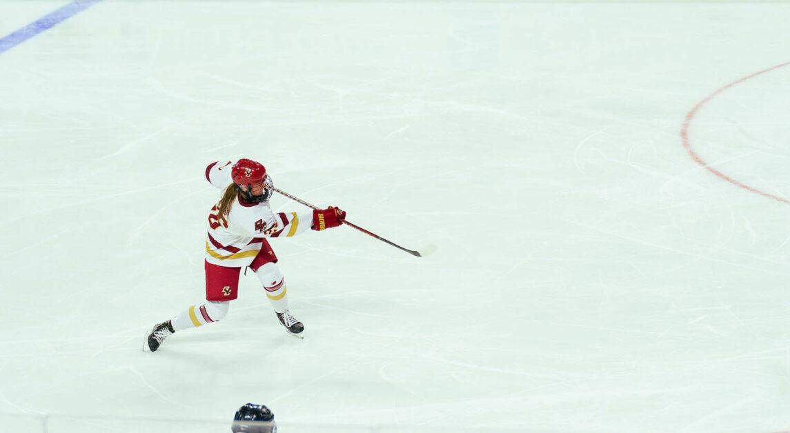 Alexie Guay’s fifth goal of the season gave BC a 2–0 lead in the second period. (Kenneth Chen / Heights Staff)