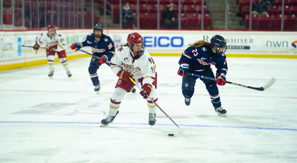 Katie Pyne’s goal at the 2:39 mark in overtime lifted BC past the Huskies. (Kenneth Chen / Heights Staff)