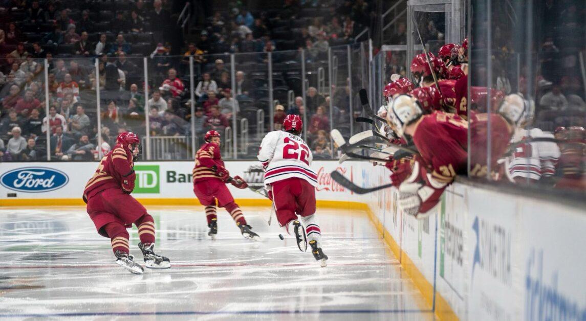 While officials called no penalties in the first period of BC’s contest with the Crimson, they called four penalties in the second period. Harvard scored two power-play goals in the second frame. (Chris Ticas / Heights Editor)