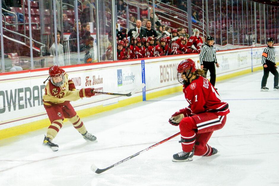 Boston College women's hockey defeated Harvard 3–0 on Tuesday to advance to the Beanpot championship. Goaltender Abigail Levy recorded her 16th career shutout in the win. 