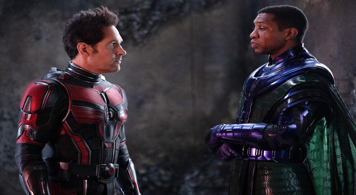 Paul Rudd as Scott Lang/Ant-Man and Jonathan Majors as Kang the Conqueror in Marvel Studios' ANT-MAN AND THE WASP: QUANTUMANIA. Photo by Jay Maidment. © 2022 MARVEL.
