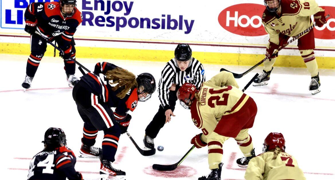 The Huskies captured the season sweep of BC and their 17th Women’s Beanpot trophy on Tuesday. (Kellen Davis / For The Heights)