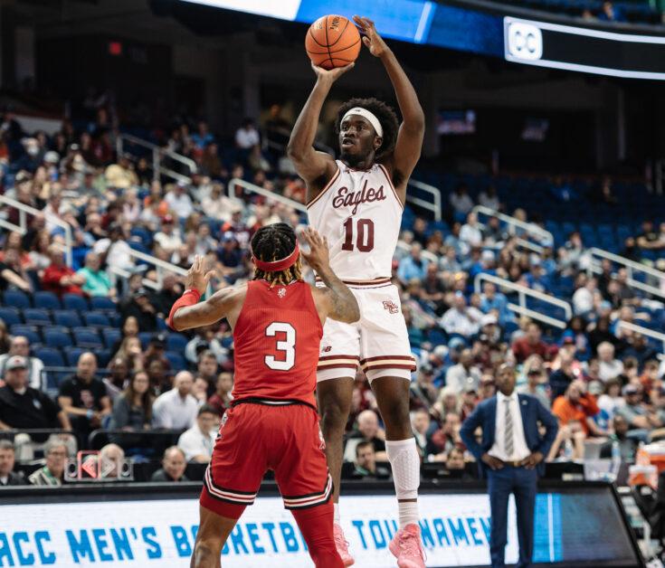 Boston College basketball defeated Louisville 80–62 in the first round of the ACC Tournament on Tuesday in Greensboro.