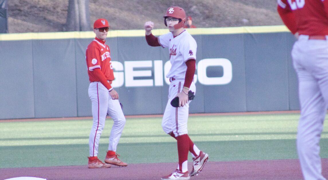 A Travis Honeyman three-run home run were BC’s first runs of the game. (Alina Chen / Heights Staff) 