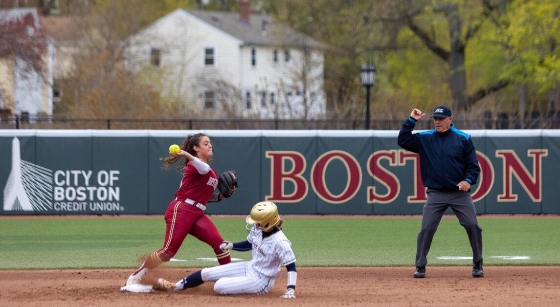 The Eagles recorded more hits than Notre Dame in the double header. (Caroline Cannon / Heights Staff)