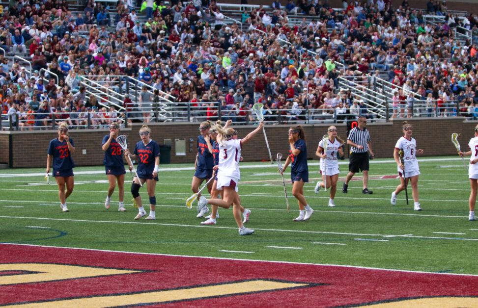 No. 7 Boston College lacrosse defeated No. 12 Virginia 25–13 on Saturday in Alumni Stadium, tying the program’s single-game scoring record.