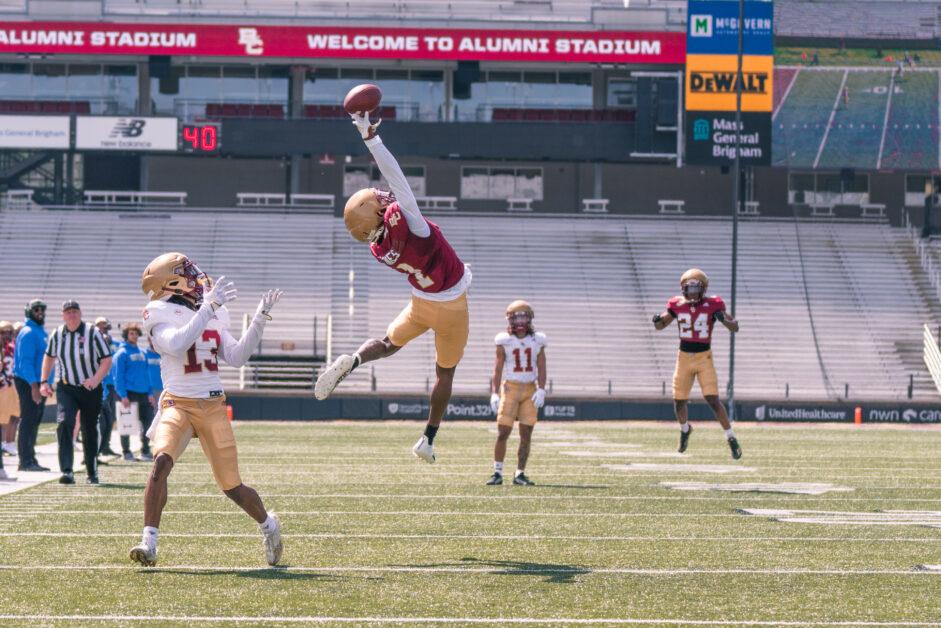 Boston College football played in its annual Jay McGillis Spring Game on Saturday in Alumni Stadium, featuring two teams, Gold and Maroon, for an intra-squad scrimmage.