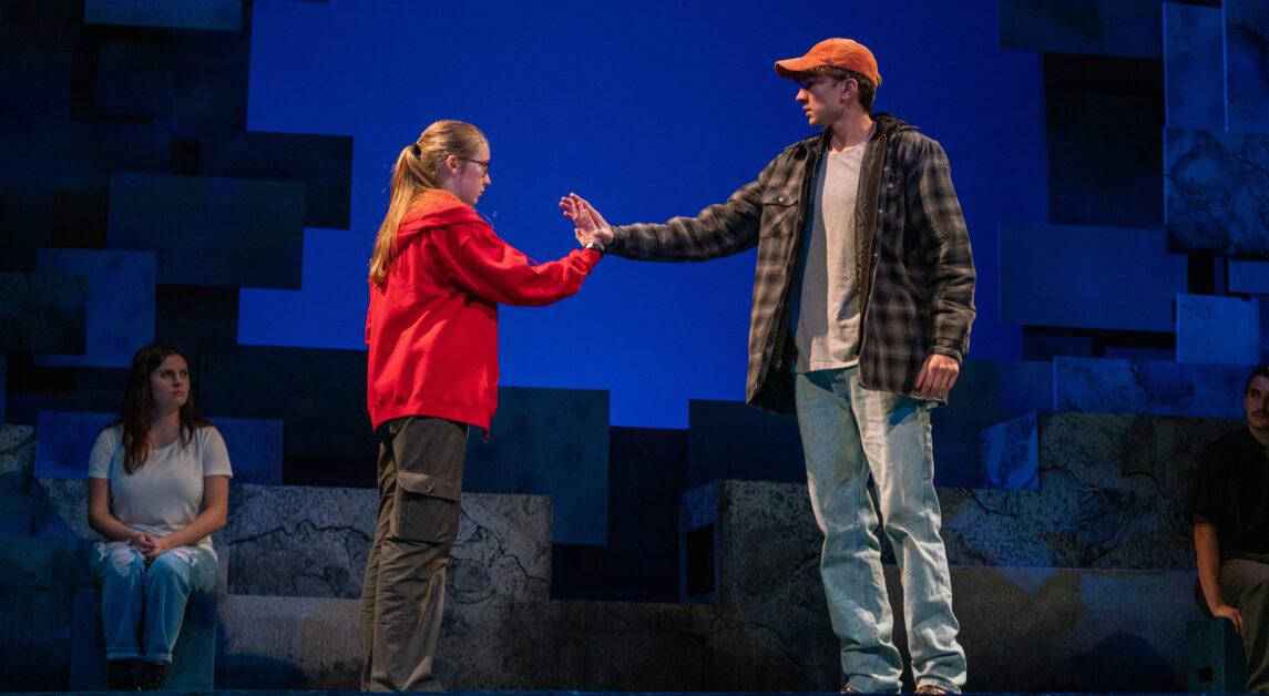 The BC theatre department debuted its production of The Curious Incident of the Dog in the Night-Time, directed by Luke Jorgensen, on Thursday, October 19, 2023 in the Robsham Theater Arts Center (Alina Chen / Heights Staff). 
