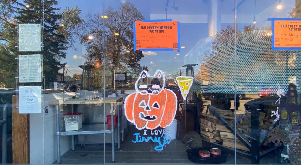 Jinny’s Pizzeria is one of the many Newton businesses that participated in the Halloween Window Painting. (Laney McAden / For The Heights)