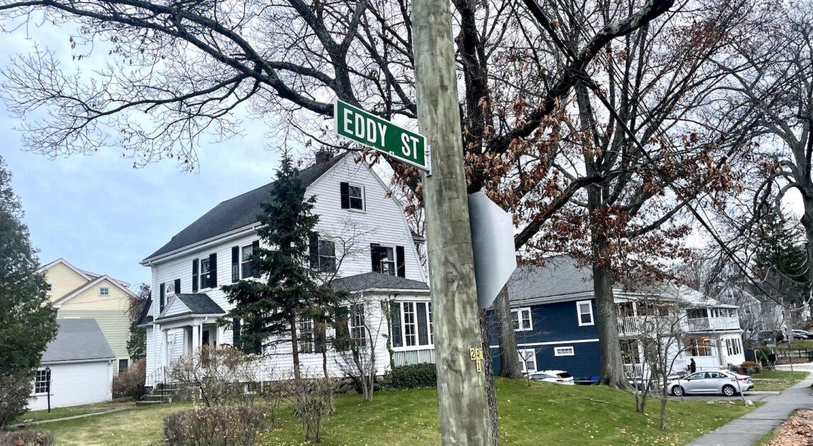 Two car crashes occurred on the same day at the intersection of Watertown Street, Eddy Street, and Eliot Avenue, last year. (Nicole Vagra / Heights Editor)