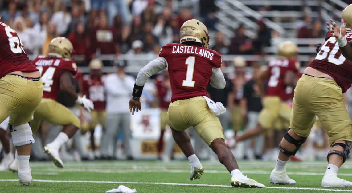 With four rushing touchdowns, Thomas Castellanos, pictured above, broke the program record for most rushing touchdowns in a game by a quarterback. (Ashton Kao / For The Heights)