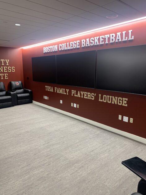 The Hoag Pavilion features new player locker rooms and lounge areas, a sports medicine center, and a nutrition center on the first floor for BC's basketball programs.