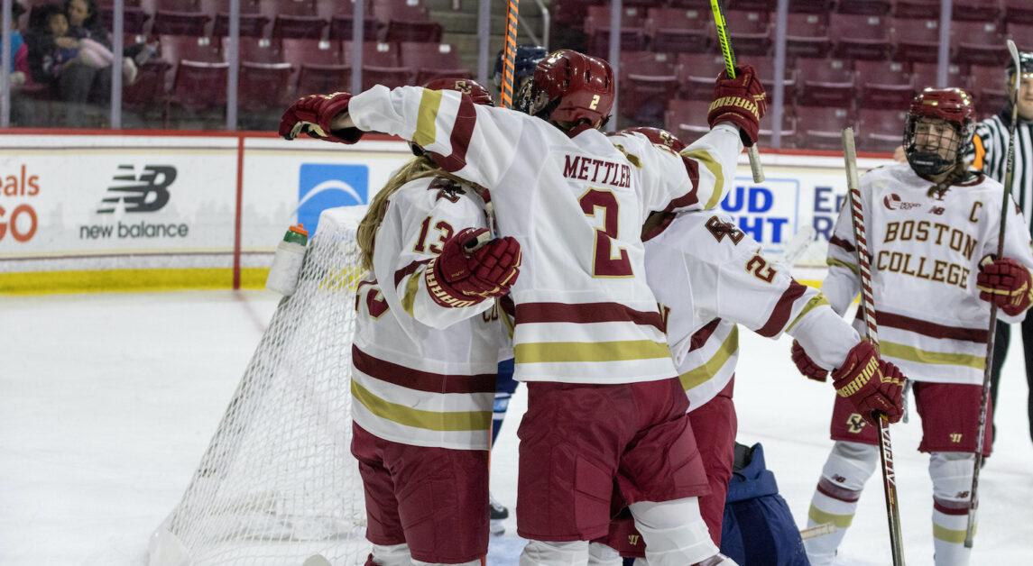 Annaka Mettler's first-career goal in Saturday's contest also consisted of her first-career point as an Eagle. (Kellen Davis / Heights Staff)