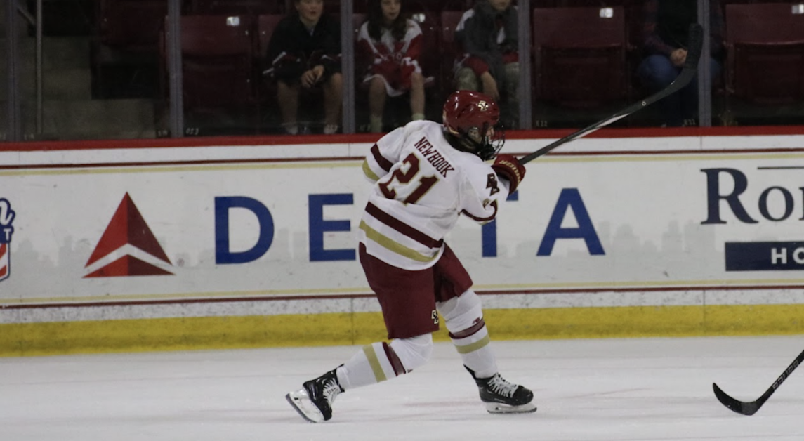 Eagles captain Abby Newhook, pictured above, notched BC’s first goal of the game and registered the game-tying goal just over six minutes into the final period of the game. (Sarah Fleming / Heights Contributor) 