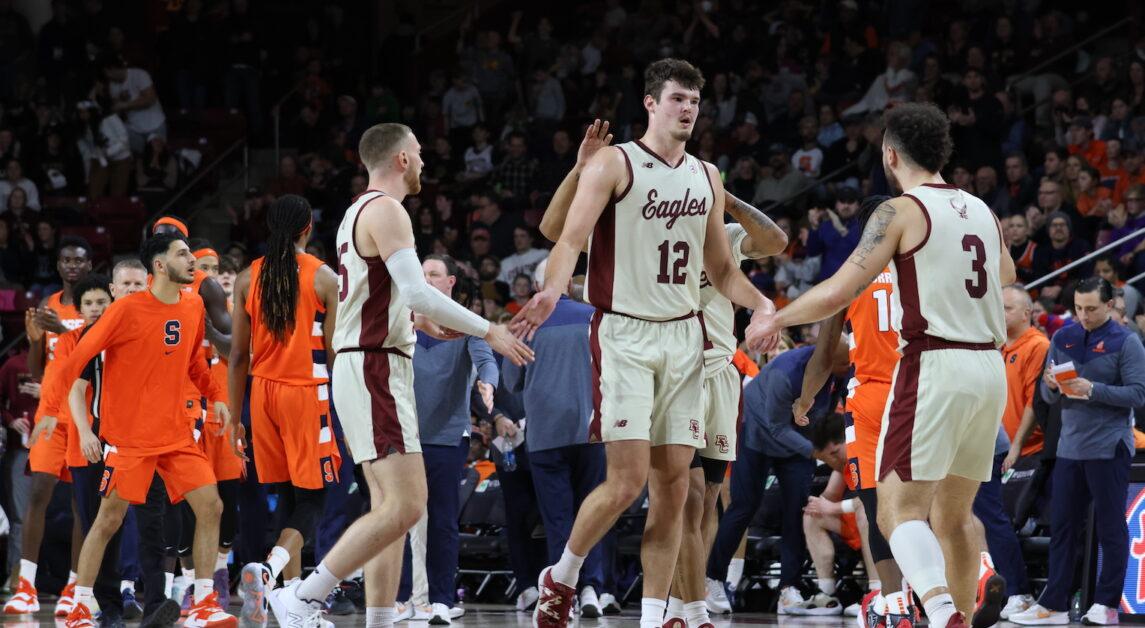 Mason Madsen, Quinten Post, and Jaeden Zackery (left to right) are three of BC’s nine returners this season. (Kellen Davis / Heights Staff)