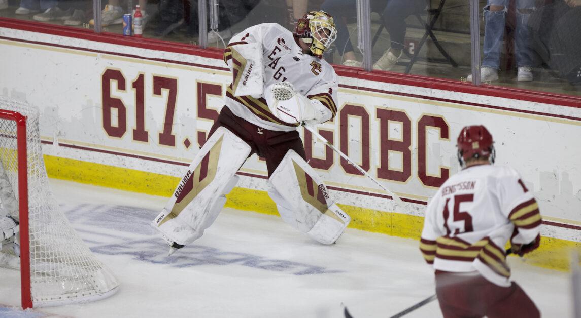 Jacob Fowler, pictured above, tallied 29 saves in the win. (Owen Bienen / Heights Staff)