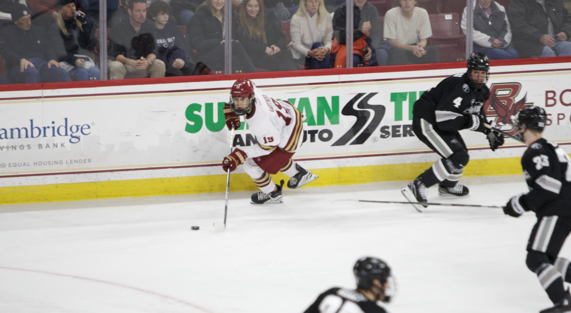 Cutter Gauthier scored his 13th goal of the season in BC's win. (Victor Stefanescu / Heights Editor)
