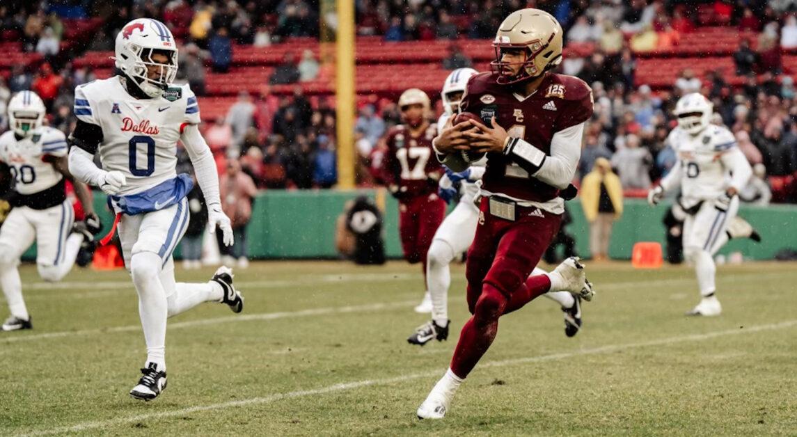 Thomas Castellanos, pictured above, finished the season with 3,360 yards, the third most in program history. (Photo courtesy of BC Football)