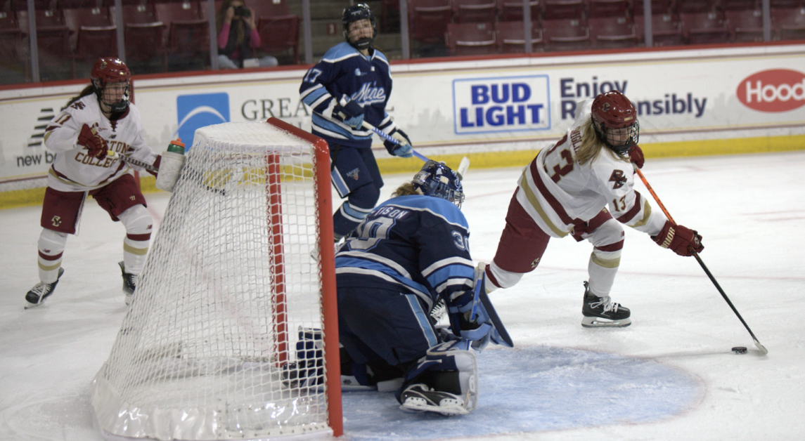 Caroline Goffredo, Sammy Taber, and Sammy Smigliani combined for eight points in the win.(Emily Ahern / Heights Staff) 